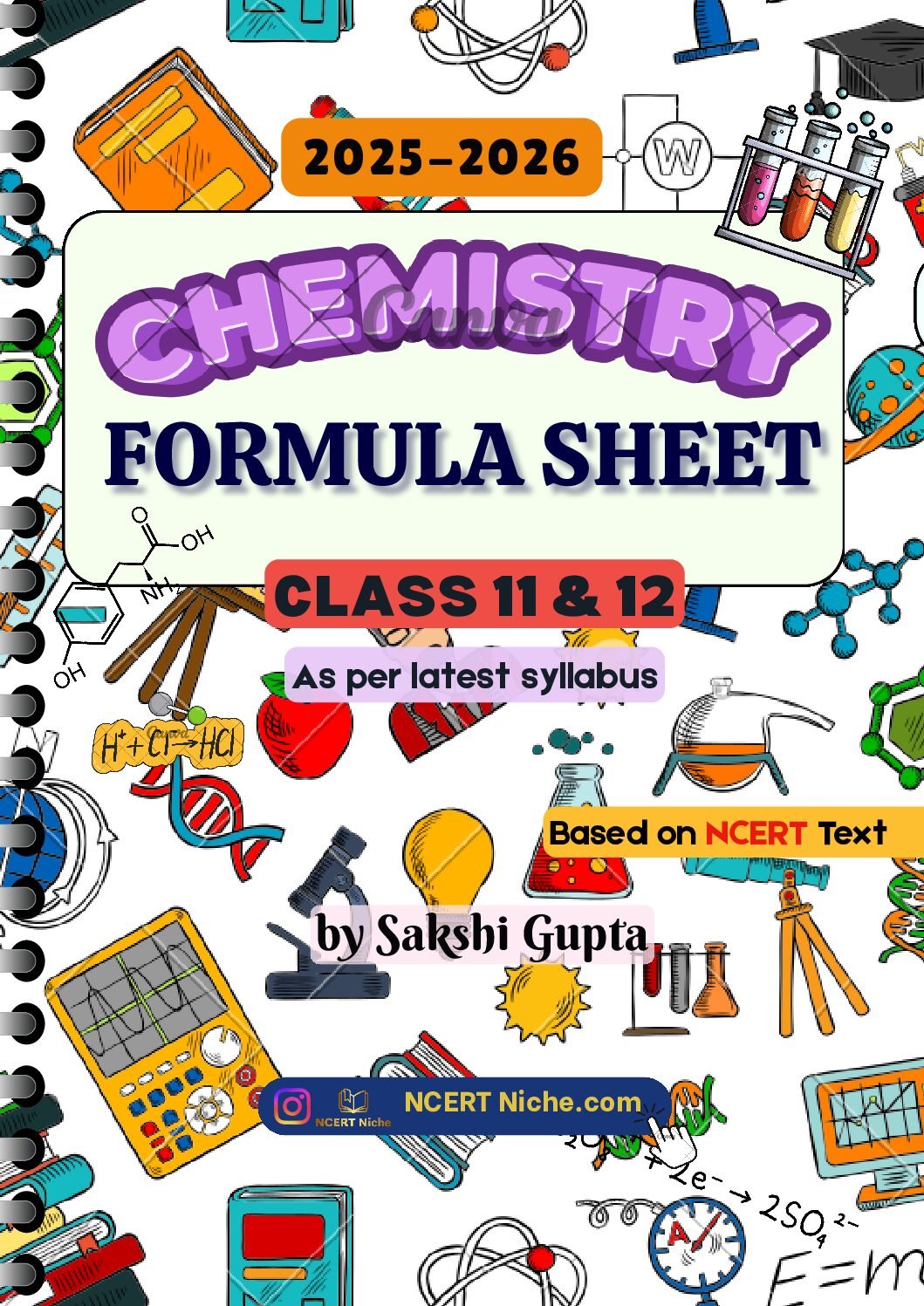 Class 11th & 12th Chemistry Formula Sheet | Digital Handwritten Notes for Class 11 & 12 (2025-2026) | Colorful Book